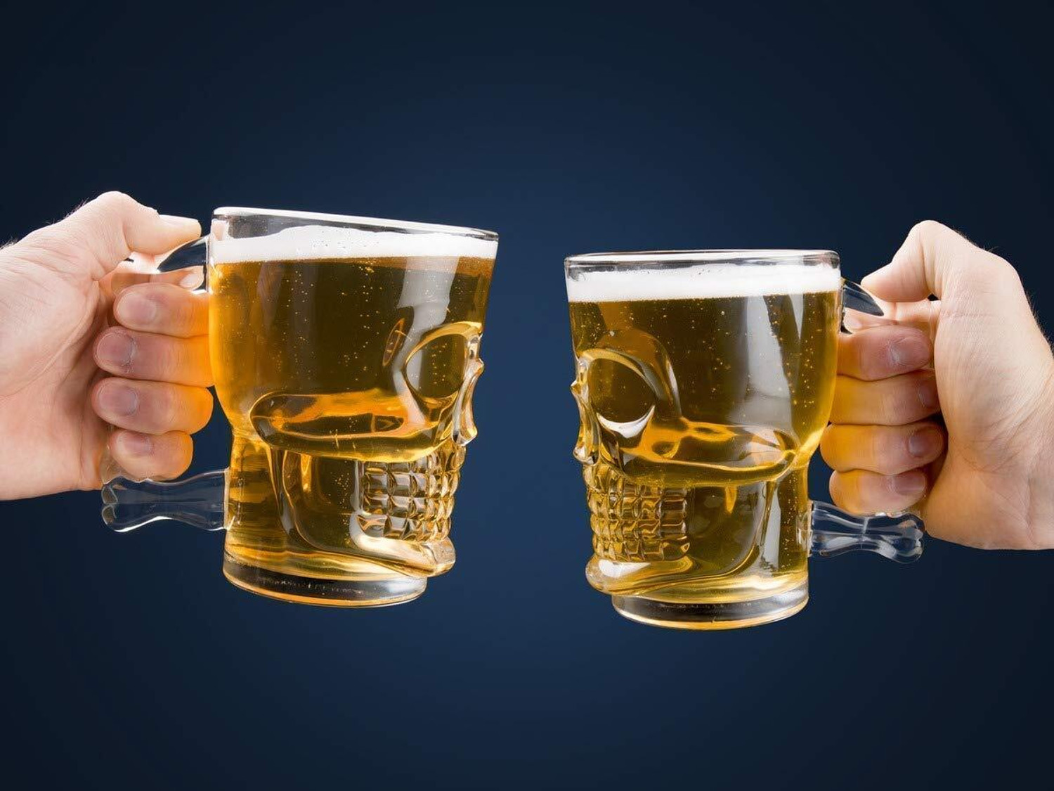 Image of HOPKART Skull Beer | Crystal Clear LARGE BEER MUG SKULL FACE 520 ML Glass Set of 2 Glass Beer Mug