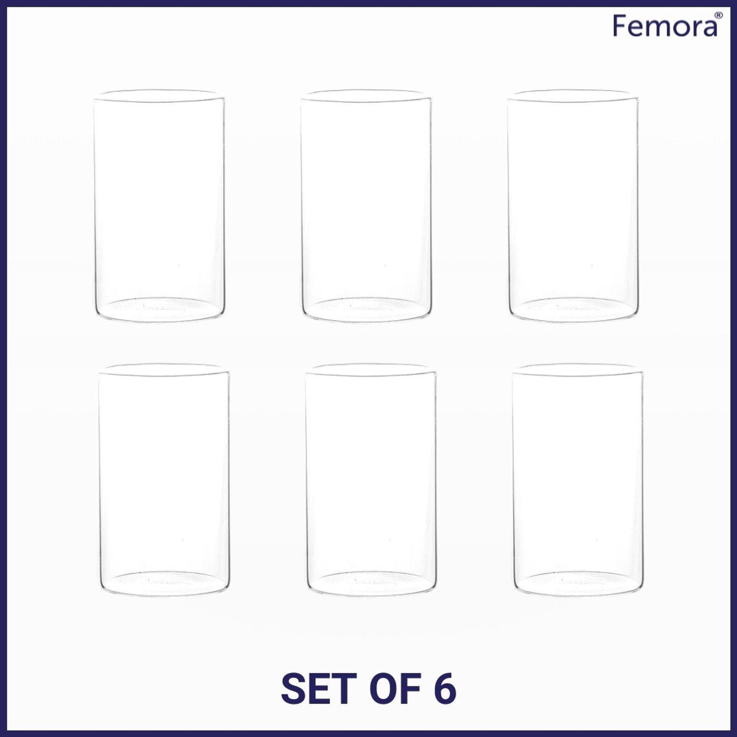 Image of Femora (Pack of 6) Borosilicate Transparent Juice Glass Set Water /Juice Glass