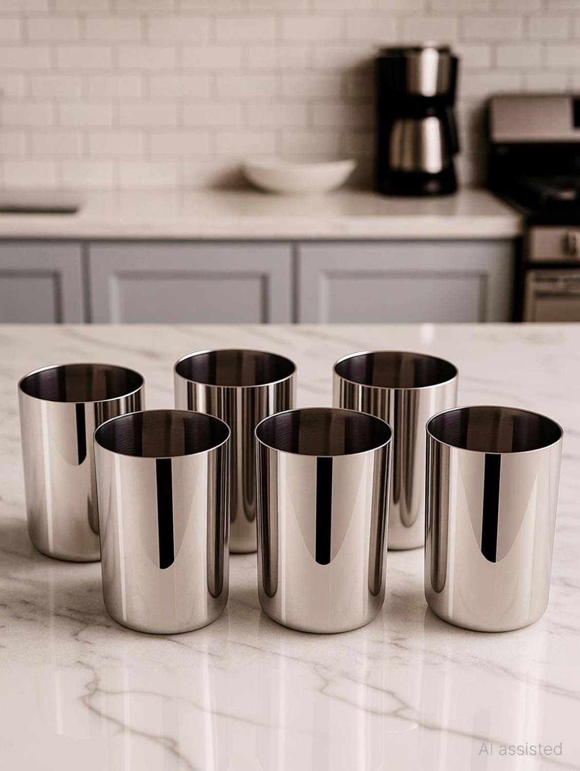 Aquasleri (Pack of 6) AQ-STEEL-GLASS-6 Glass Set Water/Juice Glass