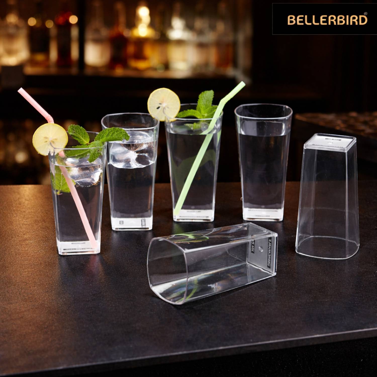 BELLERBIRD (Pack of 6) Premium Quality Unbreakable Square Shape Transparent Glass Set Water/Juice Glass