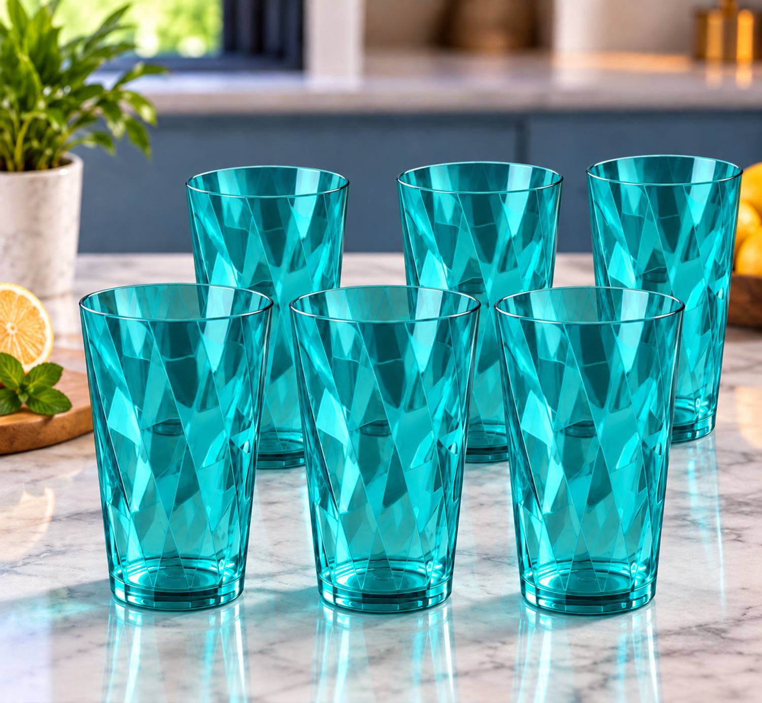 BELLERBIRD (Pack of 6) Premium Quality Twister Shape Plastic Water set of 6 Glass Set Water/Juice Glass