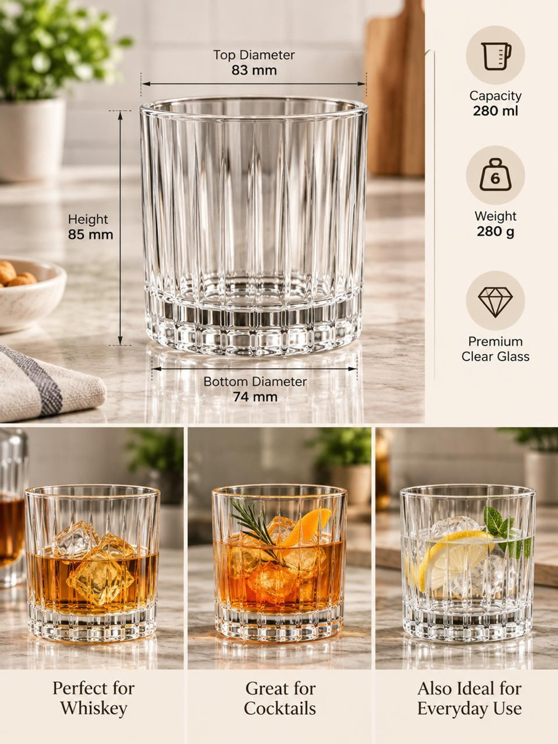 Image of FLORAL (Pack of 6) Set of 6 Liberty glass Water /Mocktail Glass Glass Set Water /Juice Glass (280 ml, Glass, Clear)