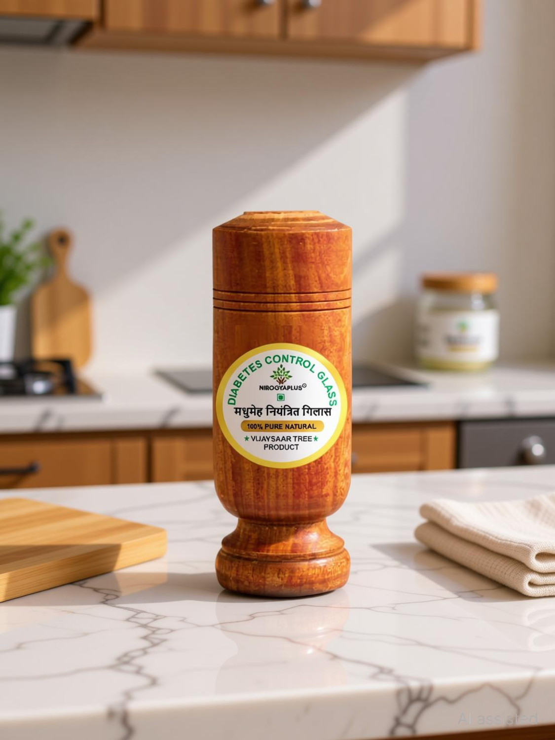 Image of OneClick (Pack of 3) Wooden Sugar Control Home Remedy Vijaysar Herbal Tumbler Glass 100 ML P3 Glass Water /Juice Glass