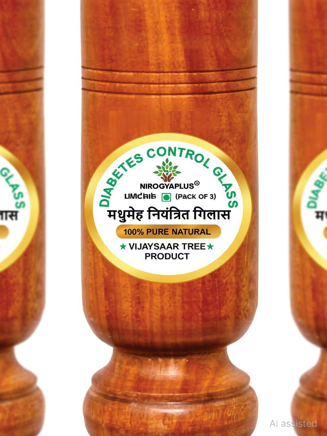 Image of OneClick (Pack of 3) Wooden Sugar Control Home Remedy Vijaysar Herbal Tumbler Glass 100 ML P3 Glass Water /Juice Glass