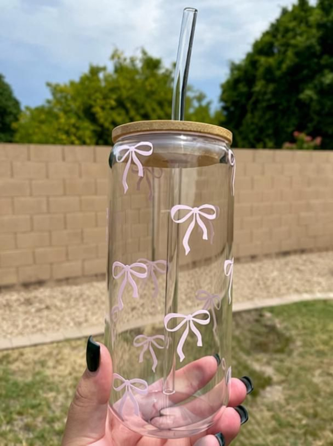 Image of Tiny Treasure PINK BOW Glass Water /Juice Glass