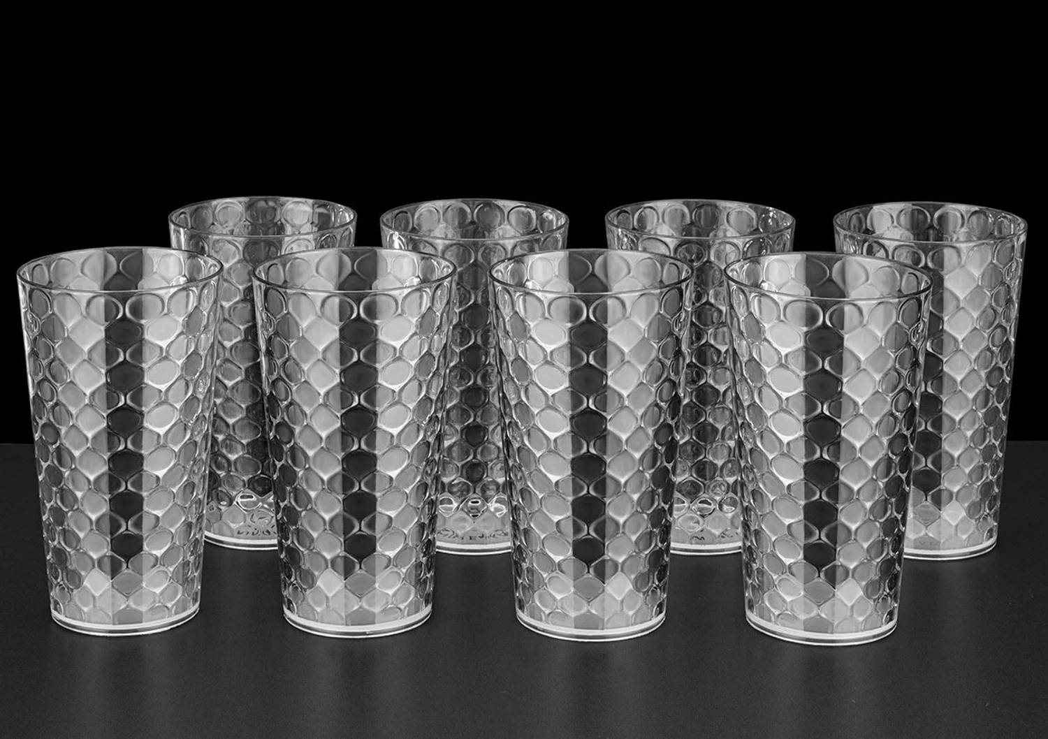 Sentricus (Pack of 8) Honeycomb Pattern Water Juice Plastic Glasses Set Of 8 Glass Set Water/Juice Glass