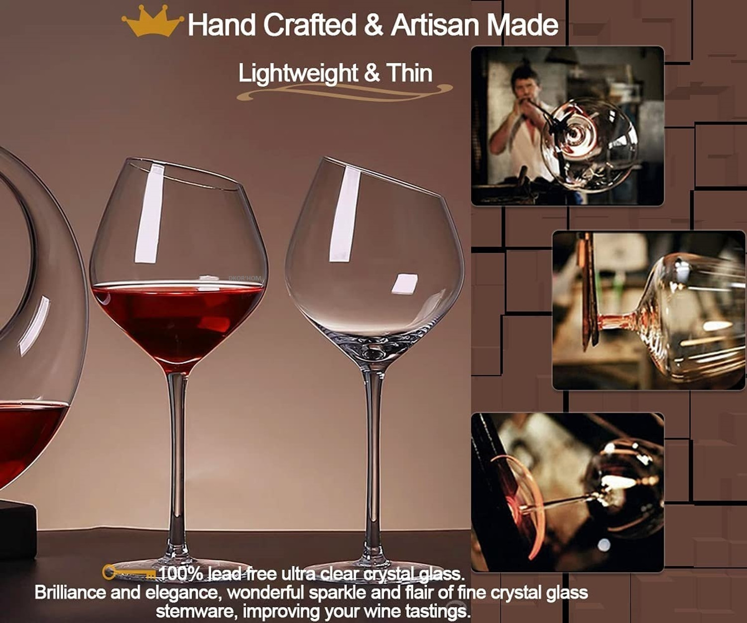 Image of DKOR'HOM (Pack of 2) Crystal Clear Stem Short Steam Lead Free Wine Glass Drinkware Kitchen Dining Glass Set Wine Glass