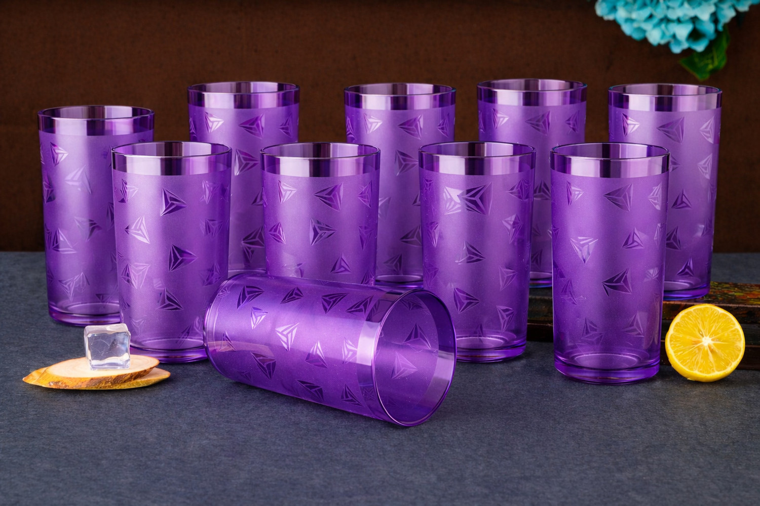 Image of BELLERBIRD (Pack of 10) 10P Premiyum Quelity Geomatric Designe Unbrekable Glass Set Water /Juice Glass