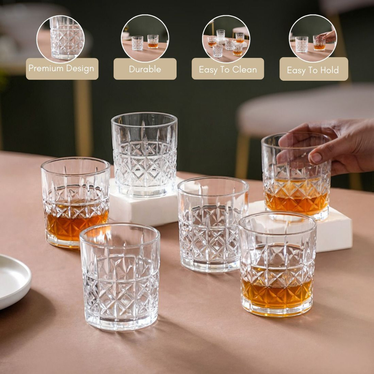 Image of Nestasia (Pack of 6) YPGP148G11 Glass Set Whisky Glass (300 ml, Glass, Clear)