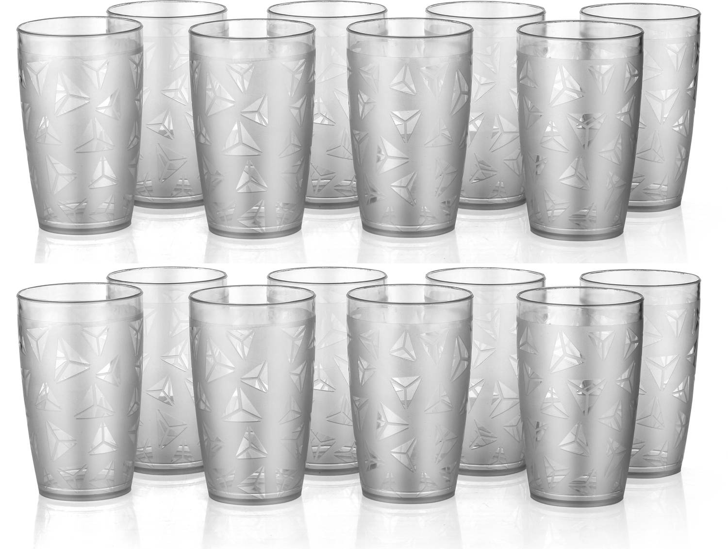 CENTUREUM (Pack of 16) 100% Unbreakable Curved Shape Prism Pattern Water Juice Drinking Glasses Set Of 16 ( Clear,Plastic) Glass Set Water/Juice Glass