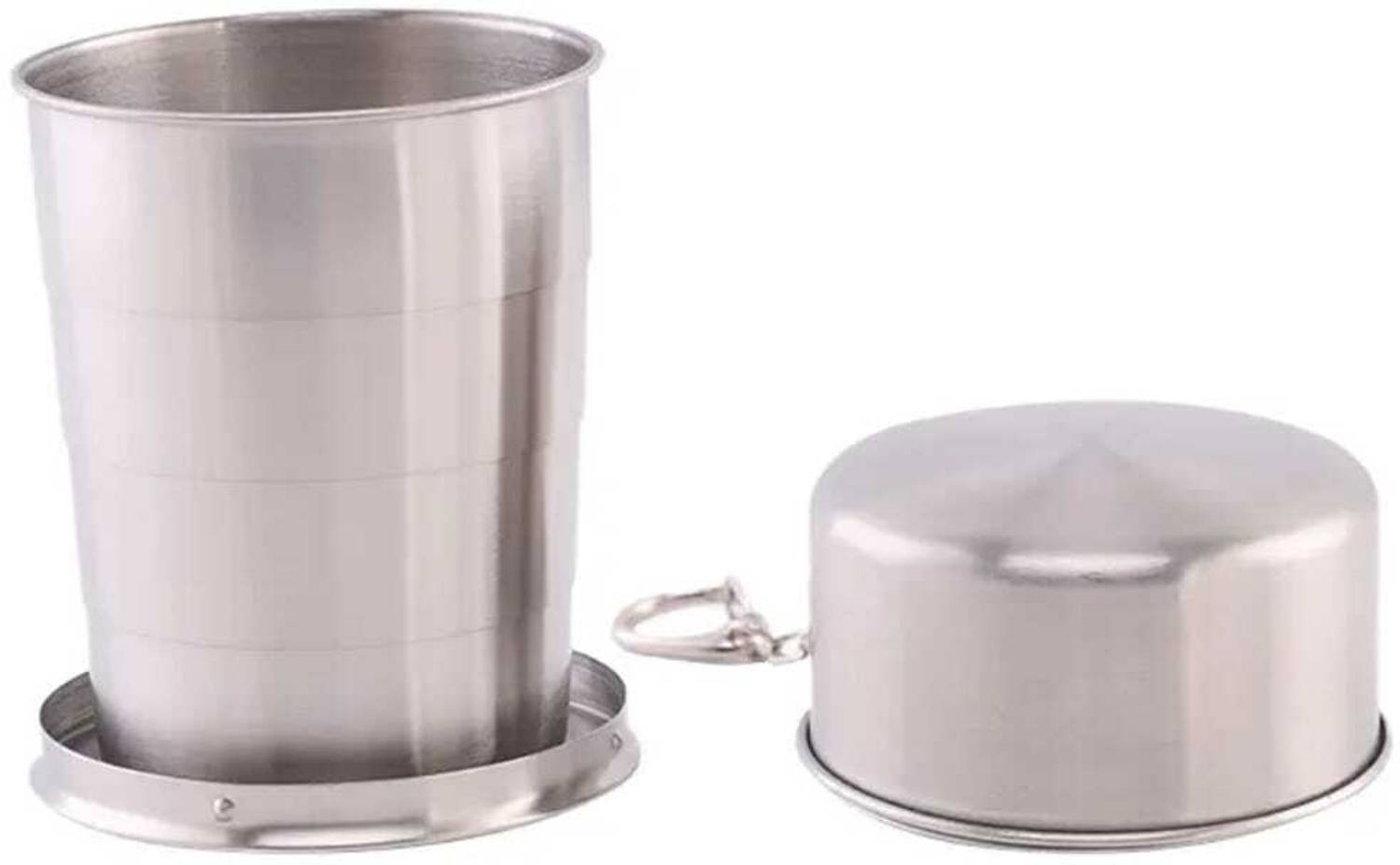 AL ATASH Stainless Steel Collapsible Cup, 250ml Portable Folding Travel Mug with Keychain Glass Water/Juice Glass