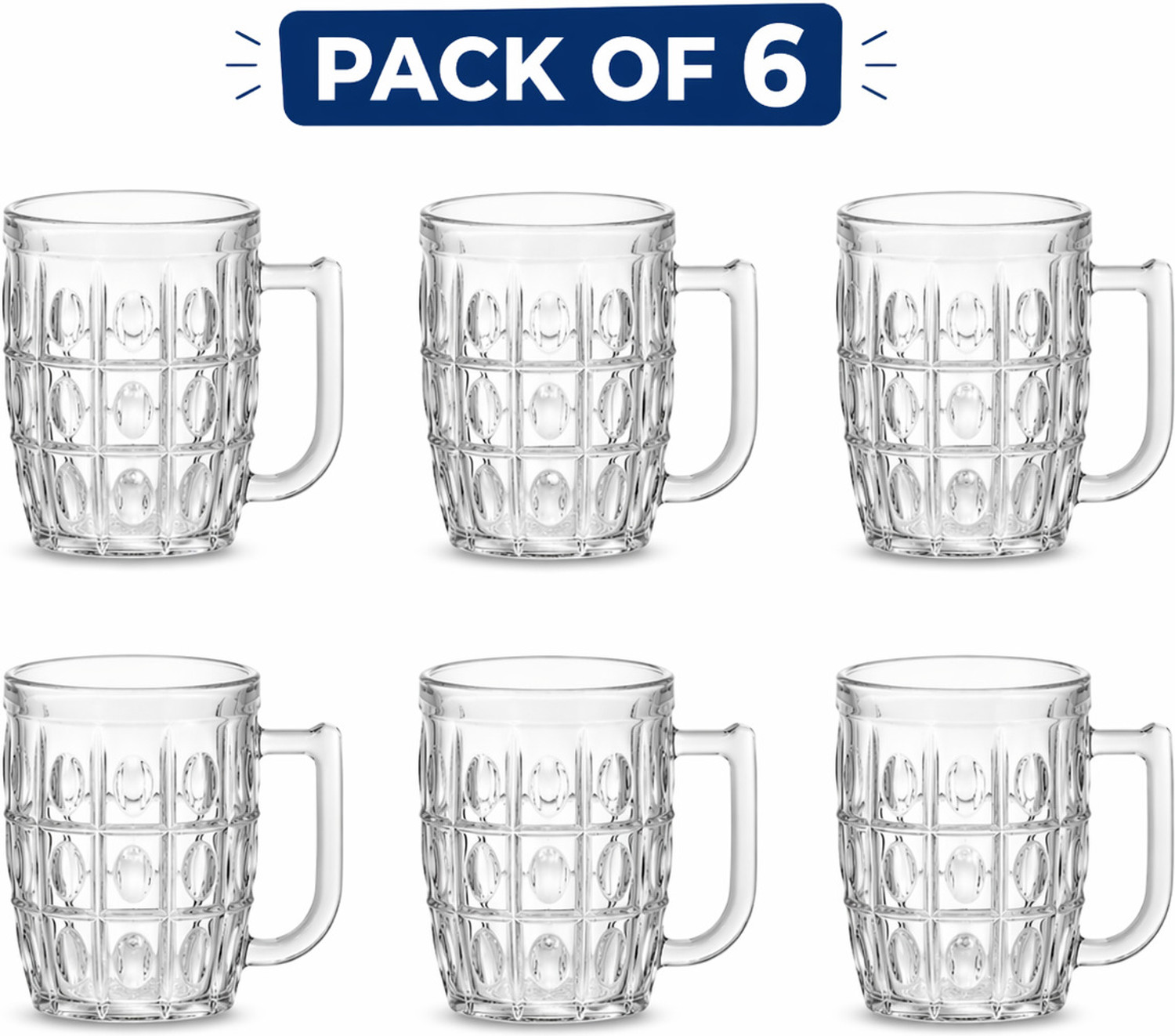 Image of Coziva (Pack of 6) Glass Beer Mug Set of 6 | Heavy Base | Transparent Mugs for Beer & Cold Drinks Glass Set Beer Glass