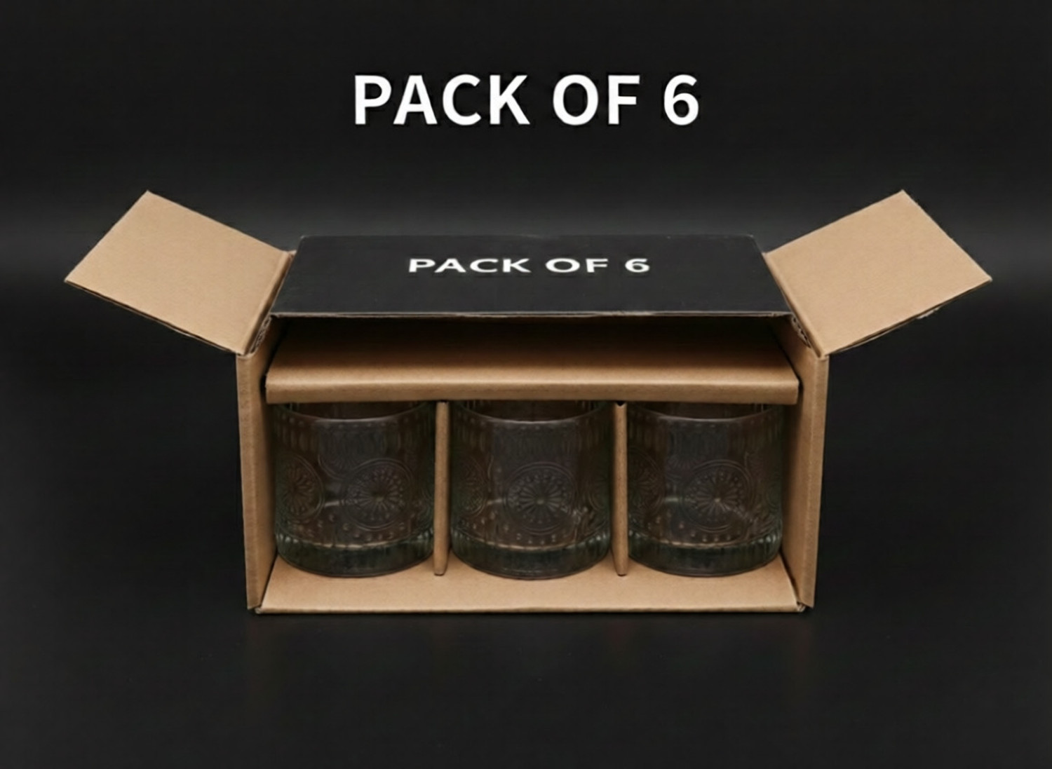 Image of Scalora (Pack of 6) Pack of 6 Premium Embossed Glass Tumblers | Heavy Base Whiskey & Water Glass Set Glass Set Whisky Glass