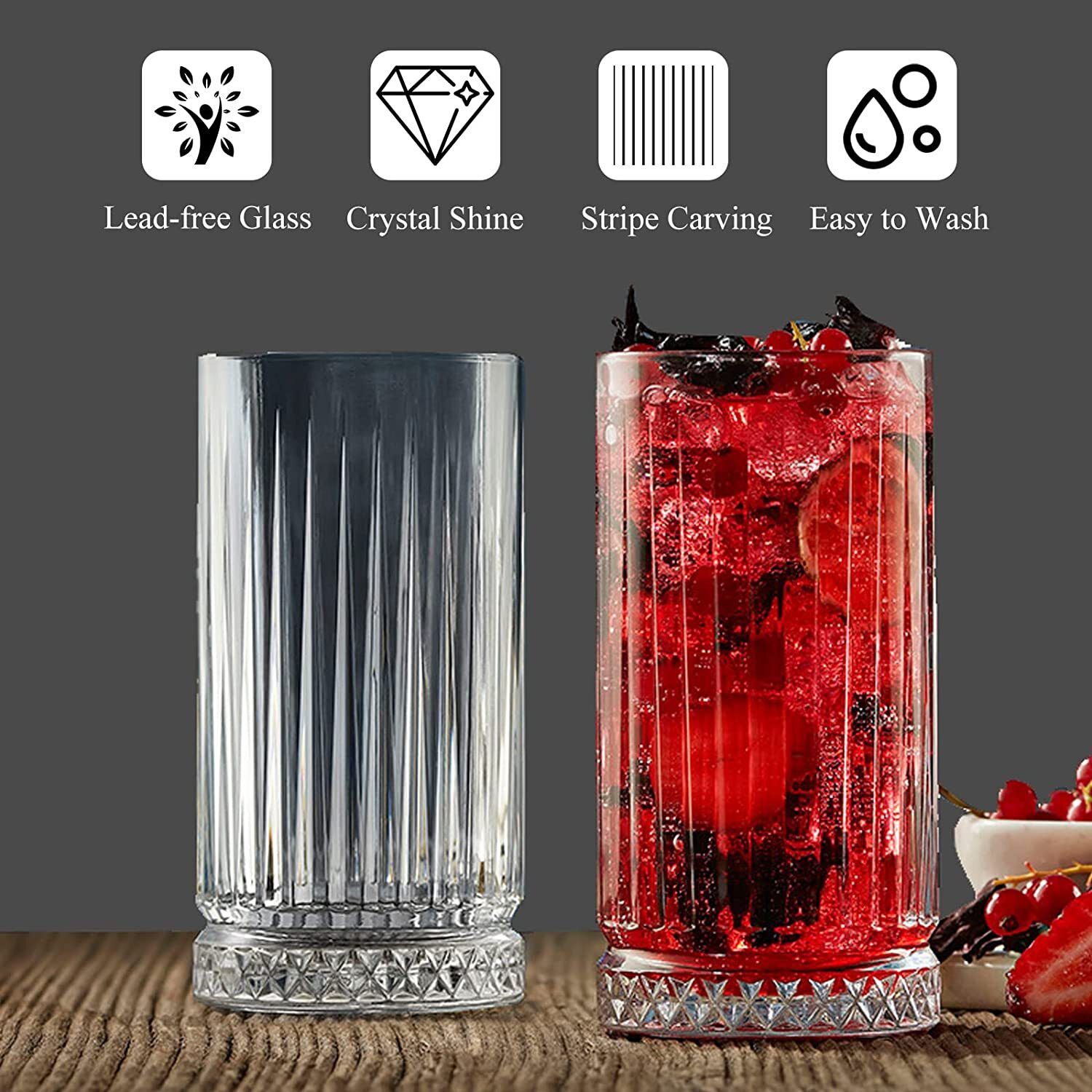 Image of MOOZICO (Pack of 2) Glass Drinking Water, Cocktail, Bourbon, Wine, Soda, Sharbat, Mocktail, Whisky Glass Water /Juice Glass