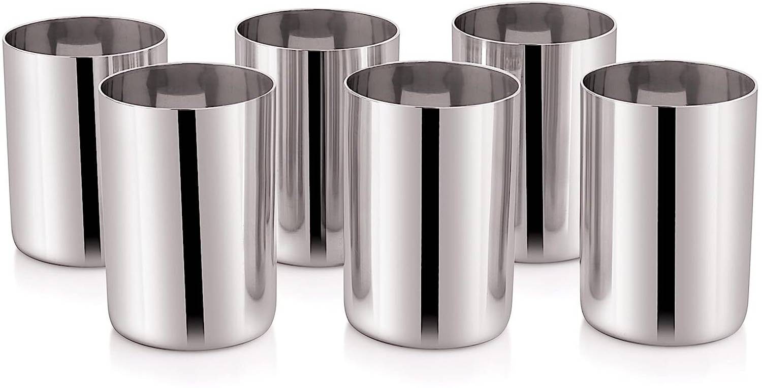 ATROCK (Pack of 6) Steel Water Glass Set of 6 Glass Set Water/Juice Glass