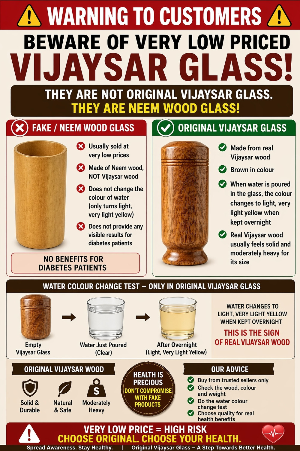 Image of OneClick (Pack of 2) Wooden Remedy Vijaysar Herbal Tumbler Glass 100 ML Glass Water /Juice Glass