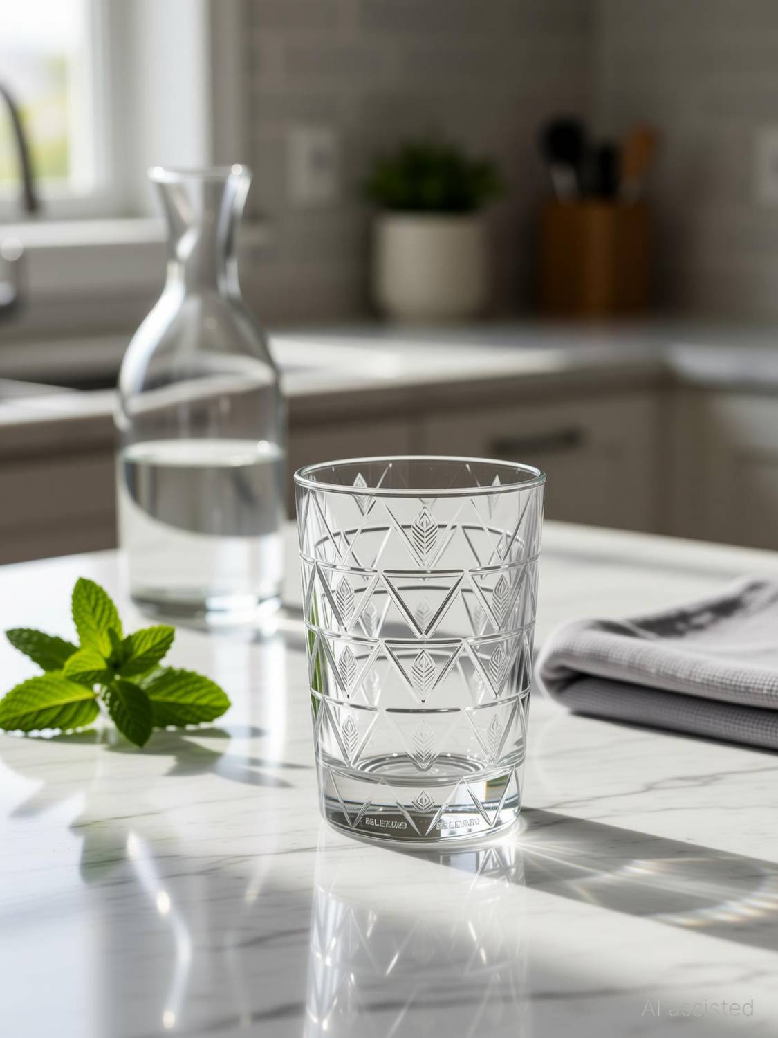BELLERBIRD (Pack of 8) Clear Prism With Morpicch Designe Shape Water Glasses Juice Glass Set For Kitchen Glass Set Glass Set Water/Juice Glass