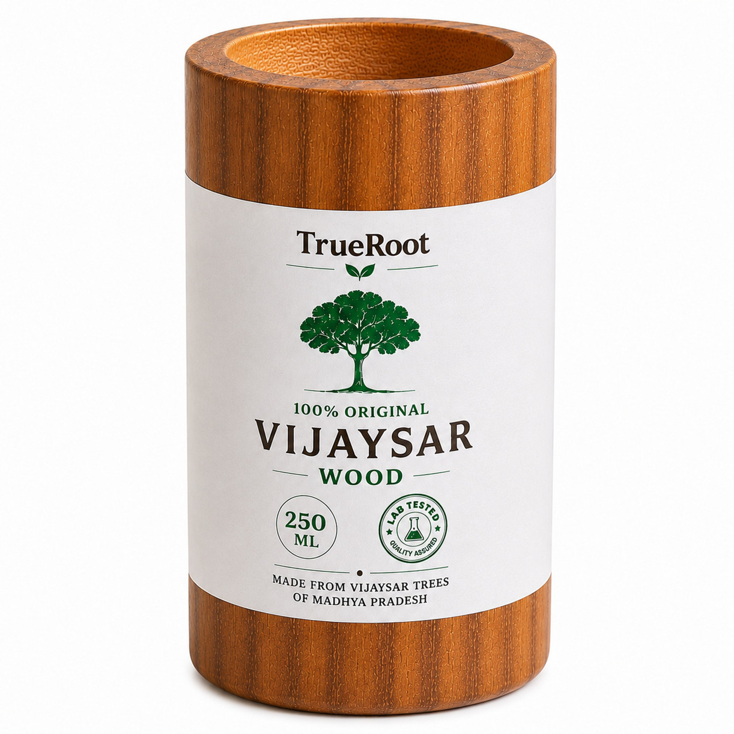 TrueRoot 100% Natural Vijaysar Wooden Diabetes Sugar Control Glass Water/Juice Glass