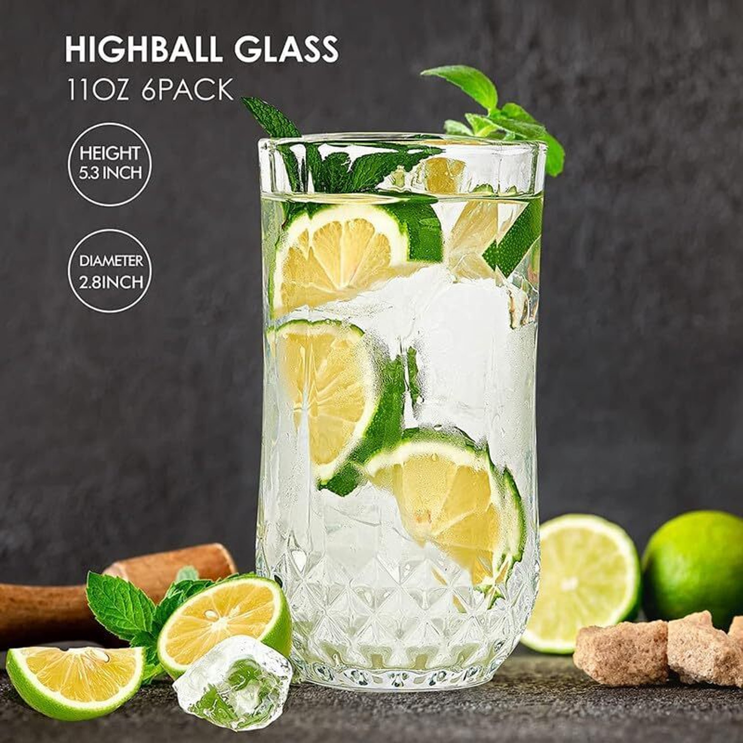 Image of Tap2kaart (Pack of 6) Crystal Highball Rajwadi Glass Set Long Drinking Glass for Juice & Water Glass Set Water /Juice Glass