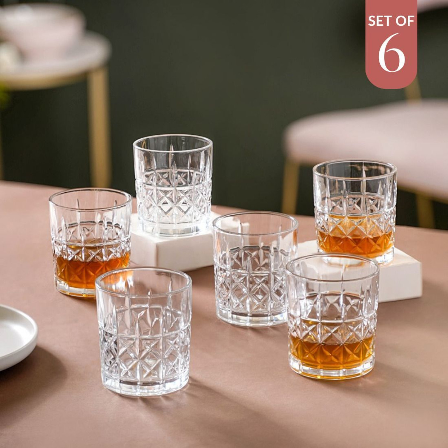 Image of Nestasia (Pack of 6) YPGP148G11 Glass Set Whisky Glass (300 ml, Glass, Clear)