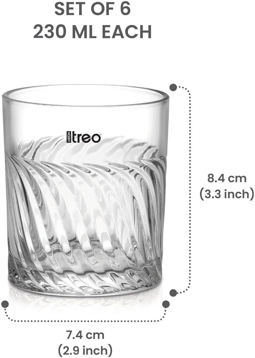 Image of TREO (Pack of 6) TIDE JUICE TUMBLER Glass Water /Juice Glass