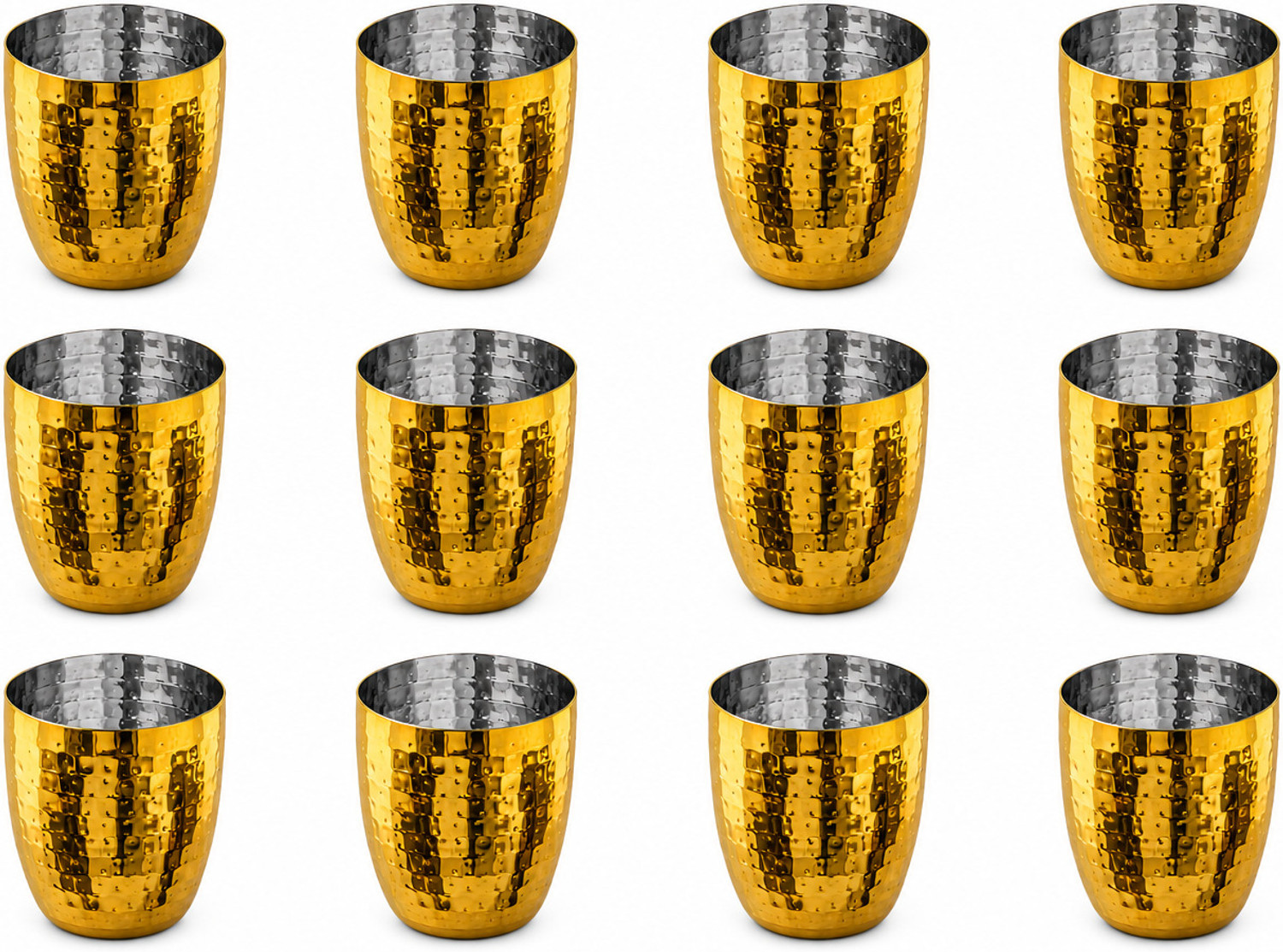 Image of VISAXMI (Pack of 12) GOLD PVD Exterior Glass Water /Juice Glass (350 ml, Steel, Silver)