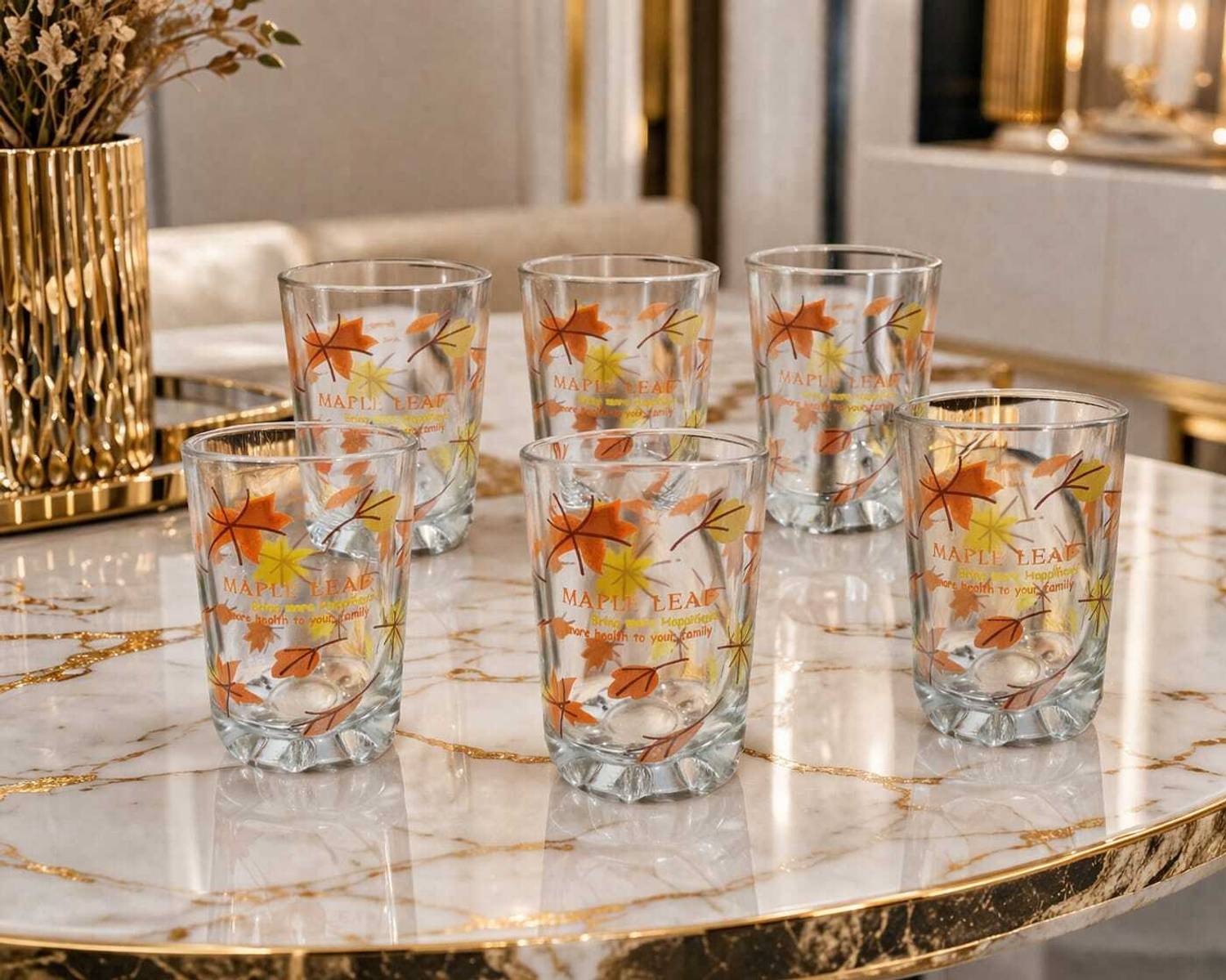 Aradhya (Pack of 6) PRINTED MAPLE LEAF Glass Water/Juice Glass