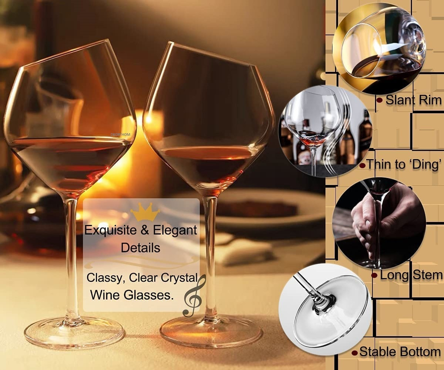 Image of DKOR'HOM (Pack of 2) Crystal Clear Stem Short Steam Lead Free Wine Glass Drinkware Kitchen Dining Glass Set Wine Glass