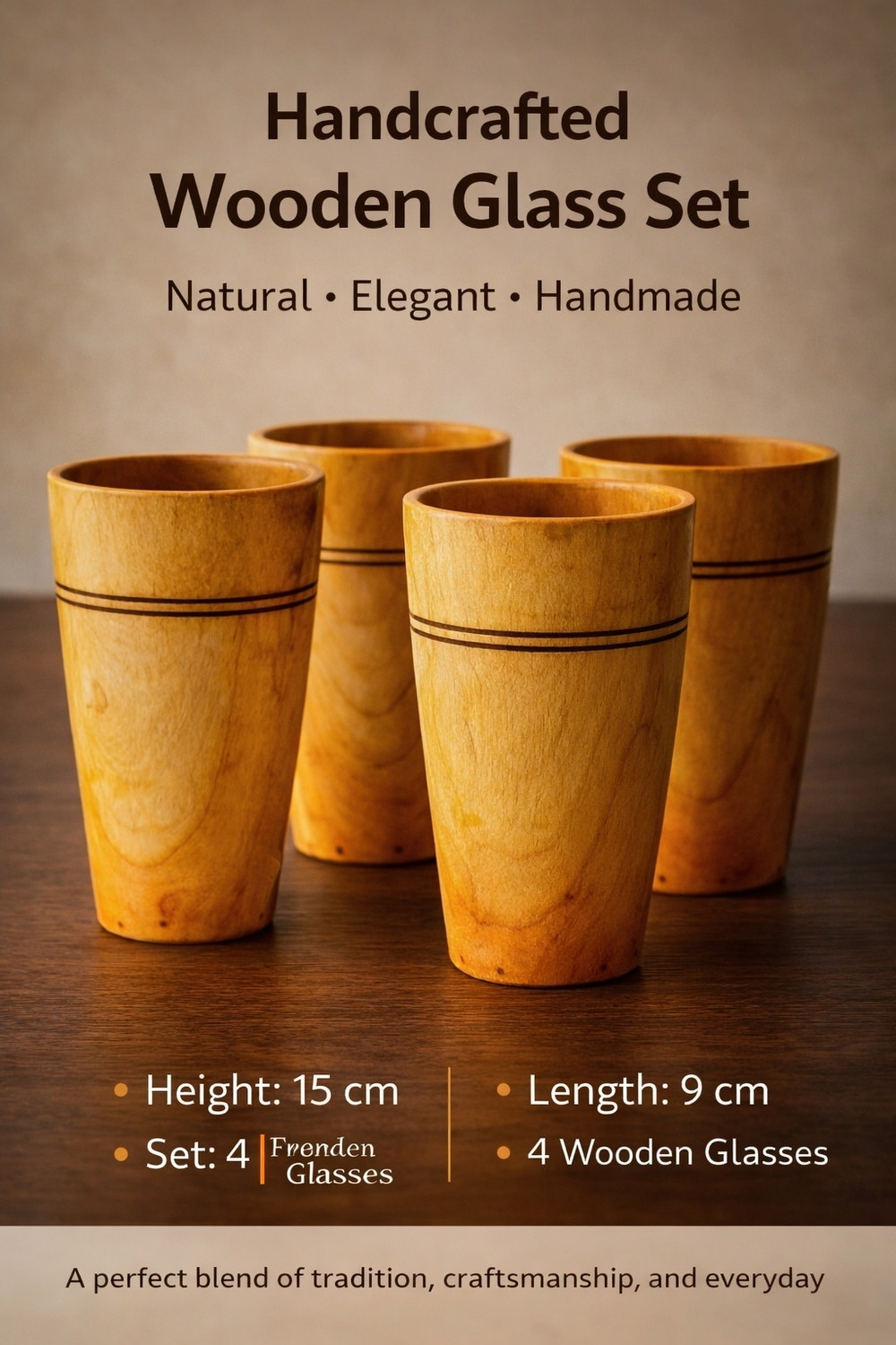 Image of NATUNKICHU (Pack of 4) GLS-W-M-04 Glass Set Water /Juice Glass (200 ml, Wood, Brown)