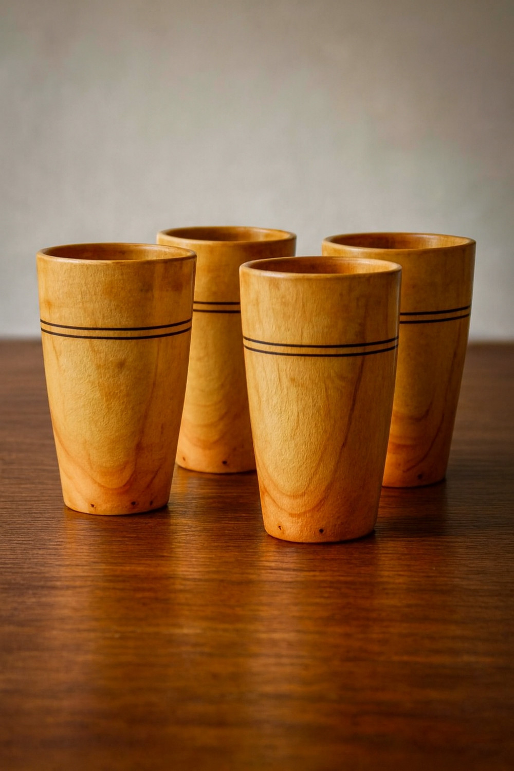 Image of NATUNKICHU (Pack of 4) GLS-W-M-04 Glass Set Water /Juice Glass (200 ml, Wood, Brown)