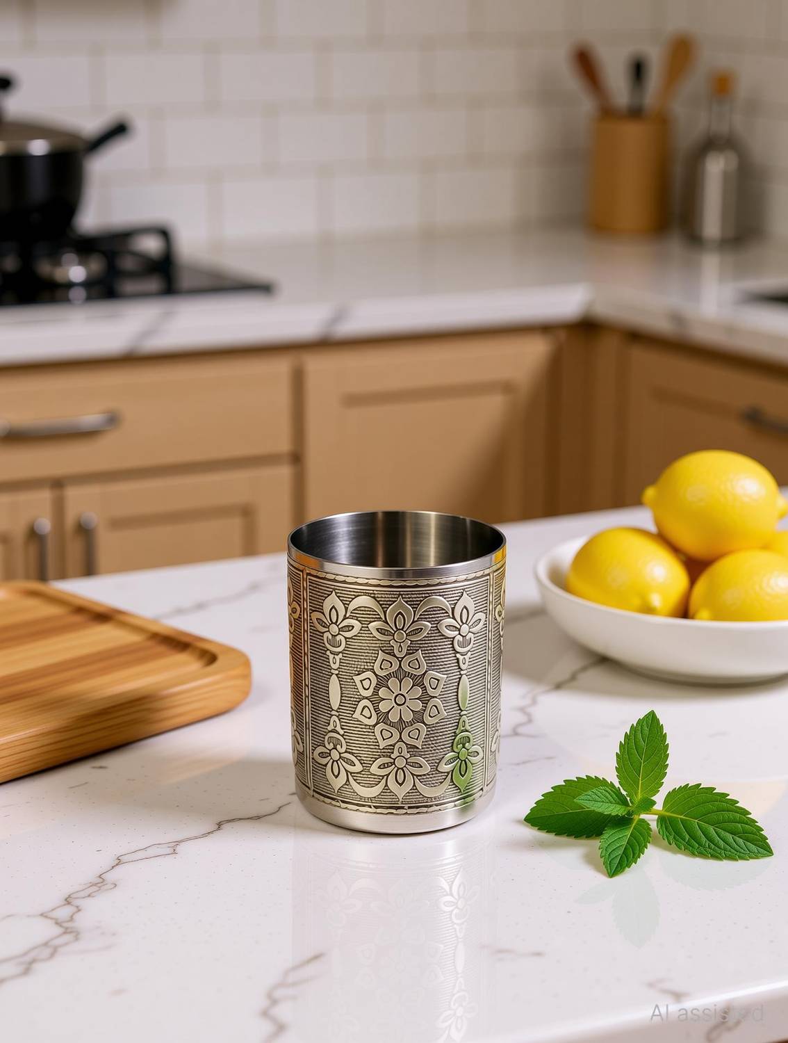 9Up (Pack of 6) Stainless Steel Royal meenakari Set Handmade Glass Water/Juice Glass