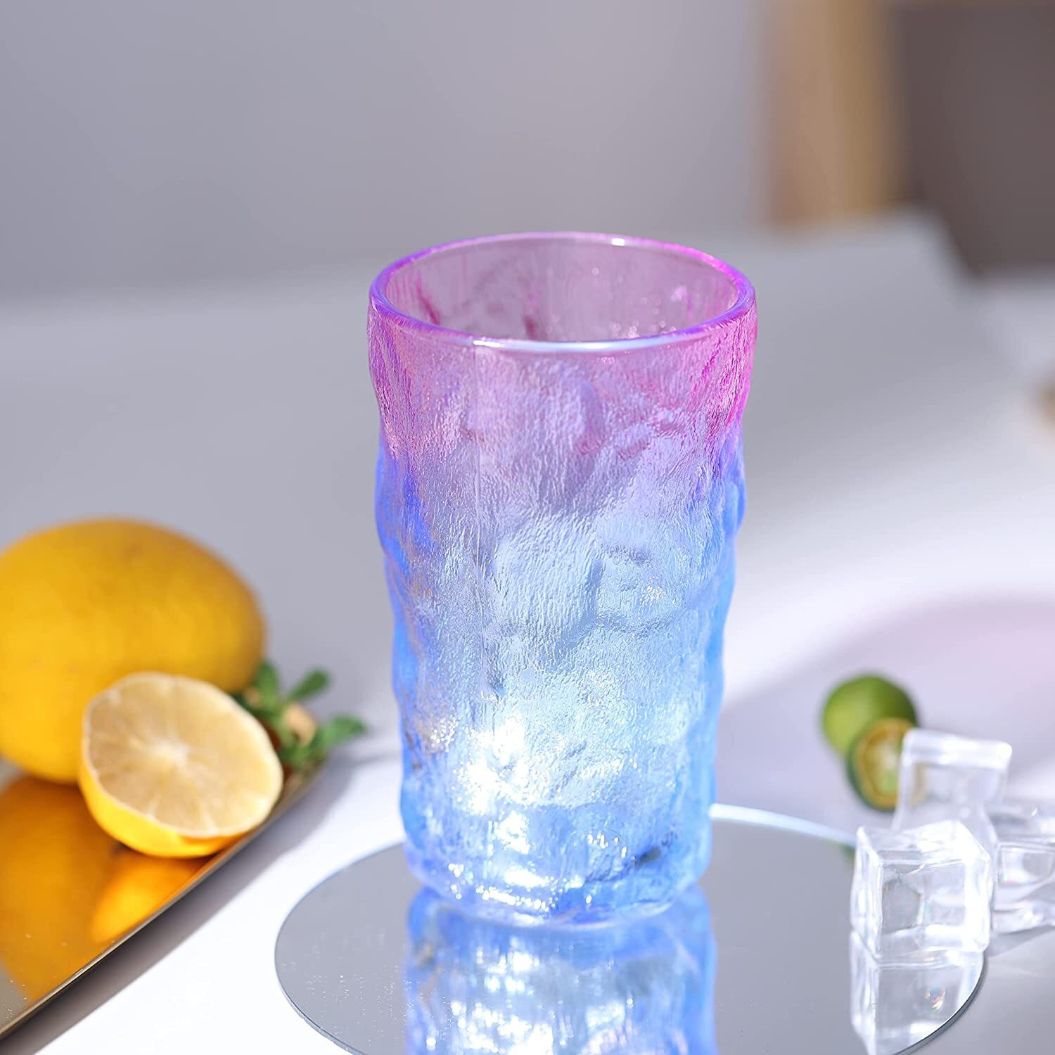 Image of IndusBay (Pack of 6) 6 Pcs Pink Glacier water Juice Cocktail Glass Set Glass Set Water /Juice Glass (305 ml, Glass, Multicolor)