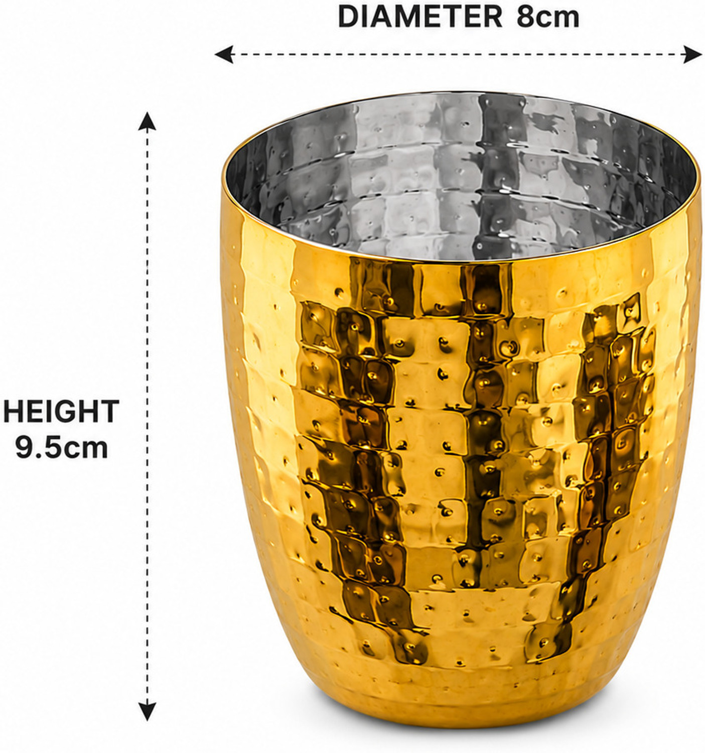 Image of VISAXMI (Pack of 12) GOLD PVD Exterior Glass Water /Juice Glass (350 ml, Steel, Silver)