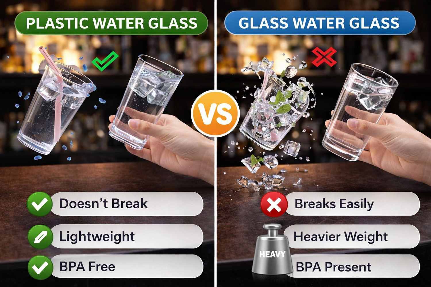 Image of BELLERBIRD (Pack of 6) Premium Quality Unbreakable Square Shape Transparent Glass Set Water /Juice Glass