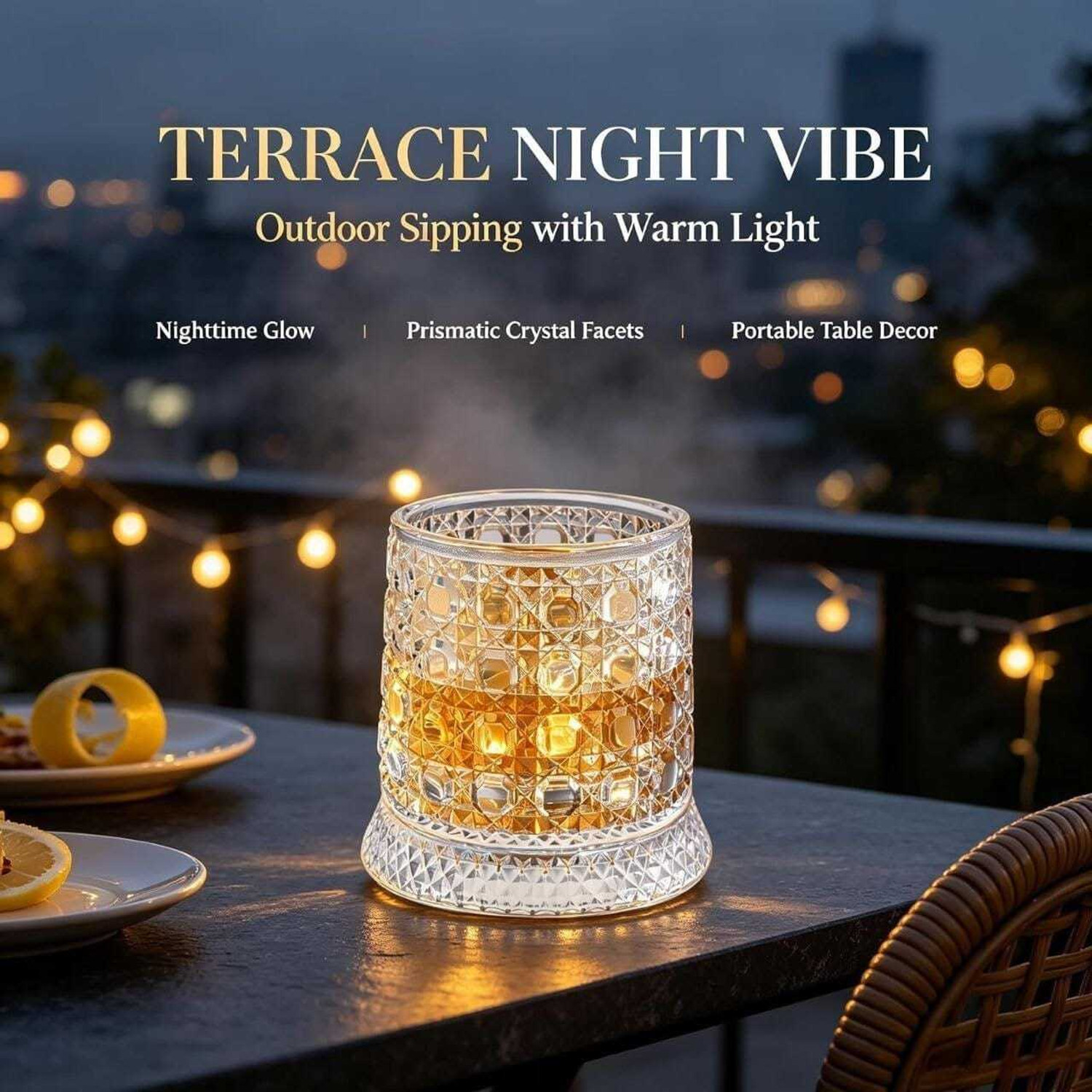 Image of SHIPROQK (Pack of 2) 360 Rotating Spinning Whiskey Glass with an LED Light Base Glass Whisky Glass (600 ml, Glass, White)