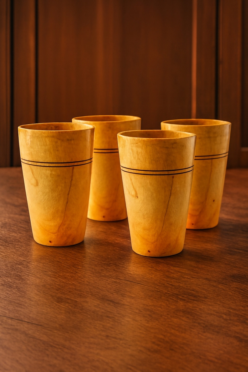 Image of NATUNKICHU (Pack of 4) GLS-W-M-04 Glass Set Water /Juice Glass (200 ml, Wood, Brown)