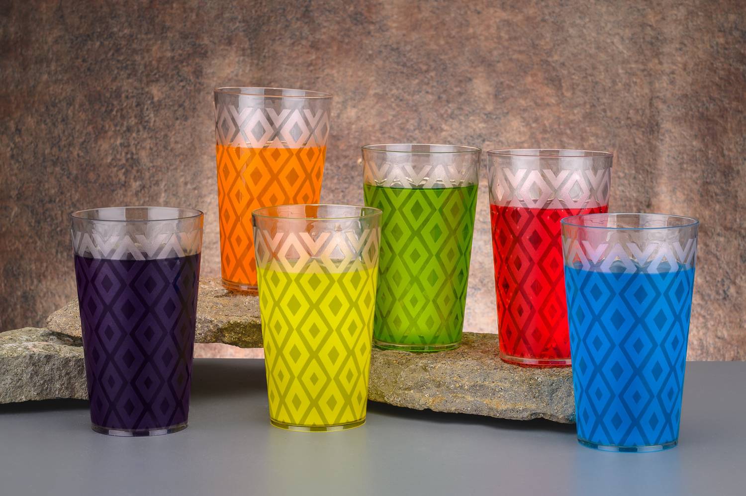 BELLERBIRD (Pack of 6) 6w Premium Quality Unbreakable Wave Designee Plastic Glass Set Water/Juice Glass