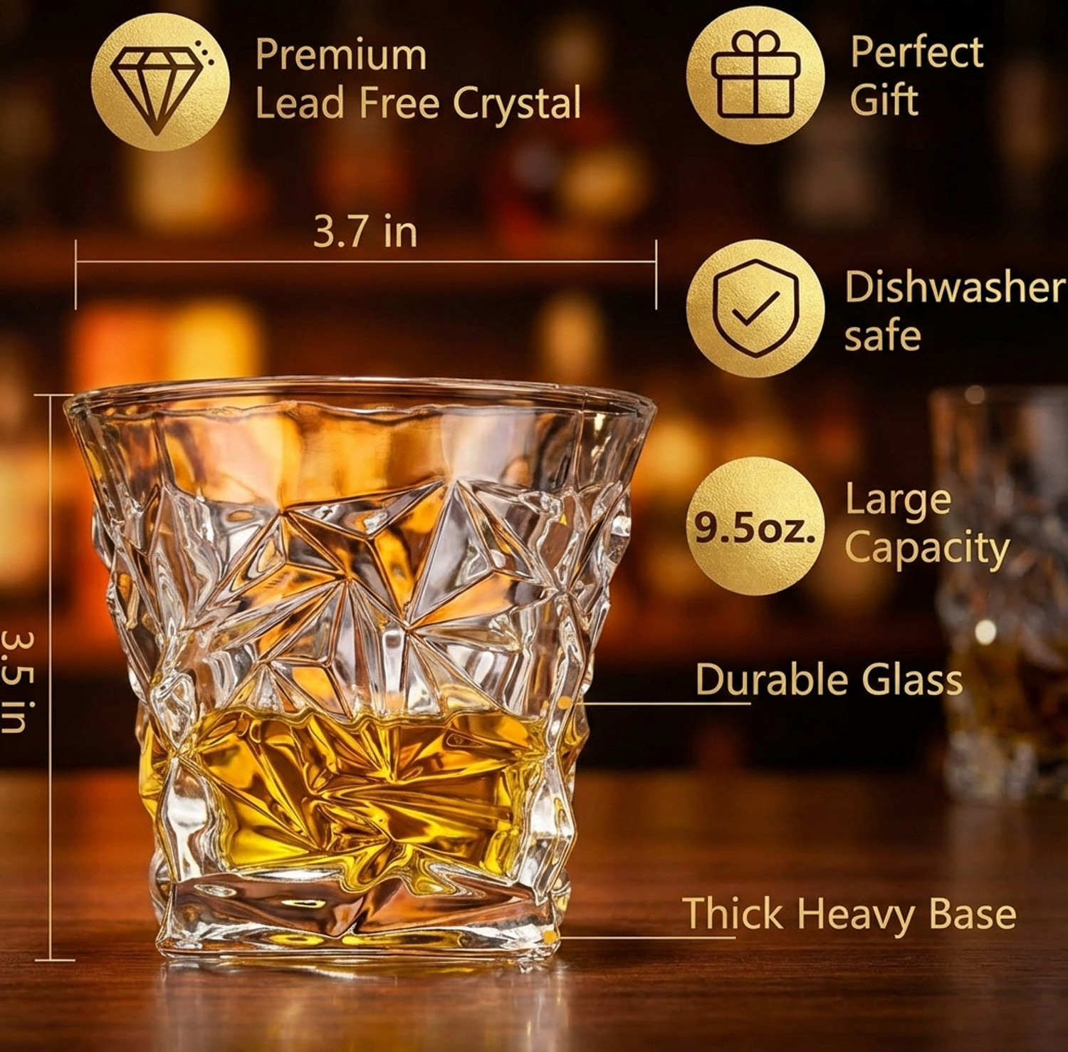 Image of d global (Pack of 2) Diamond Crystal Cut Whiskey Glasses Set of 2 pcs Bar Glass for Drinking-mq Glass Set Whisky Glass (310 ml, Glass, Clear)