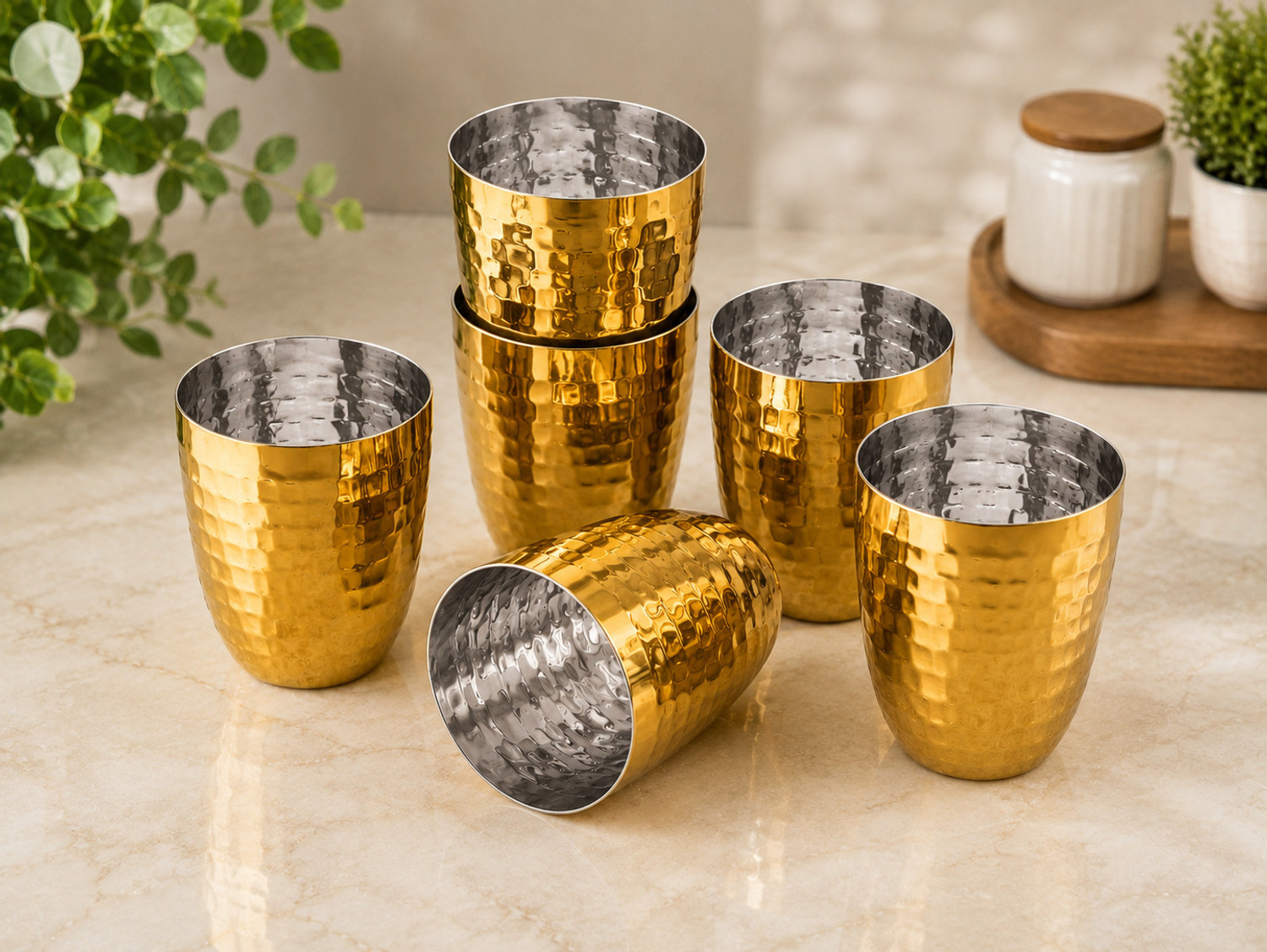 Image of VISAXMI (Pack of 12) GOLD PVD Exterior Glass Water /Juice Glass (350 ml, Steel, Silver)