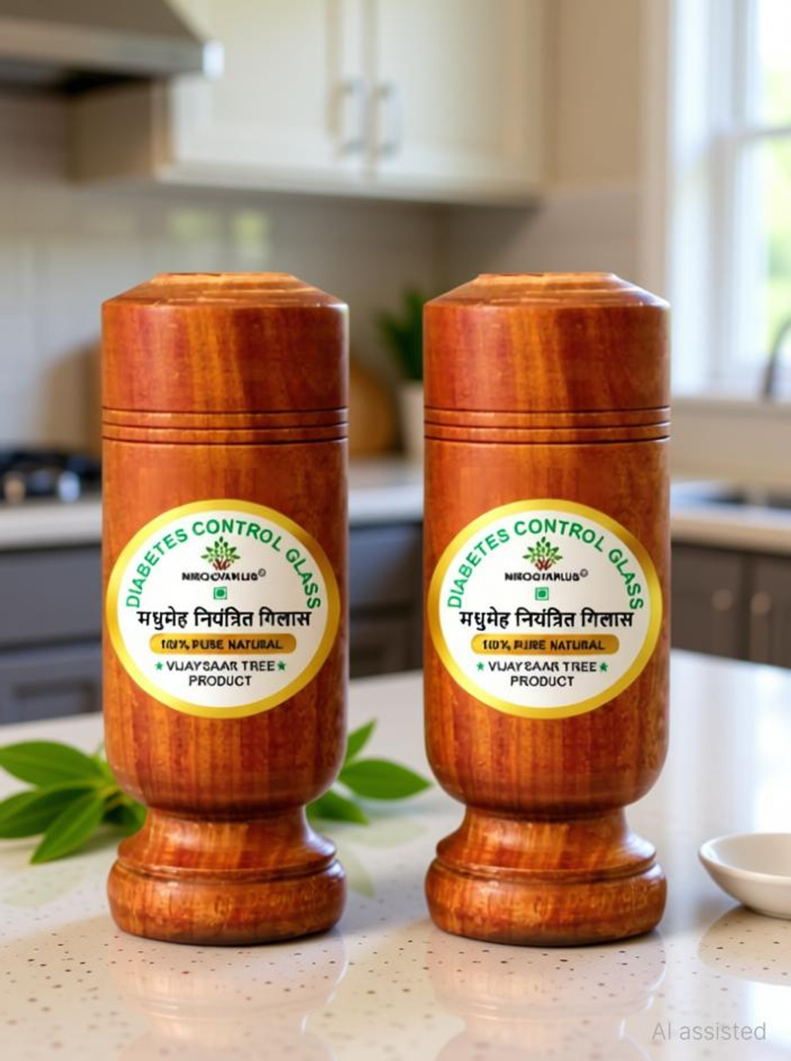 Image of OneClick (Pack of 2) Wooden Remedy Vijaysar Herbal Tumbler Glass 100 ML Glass Water /Juice Glass