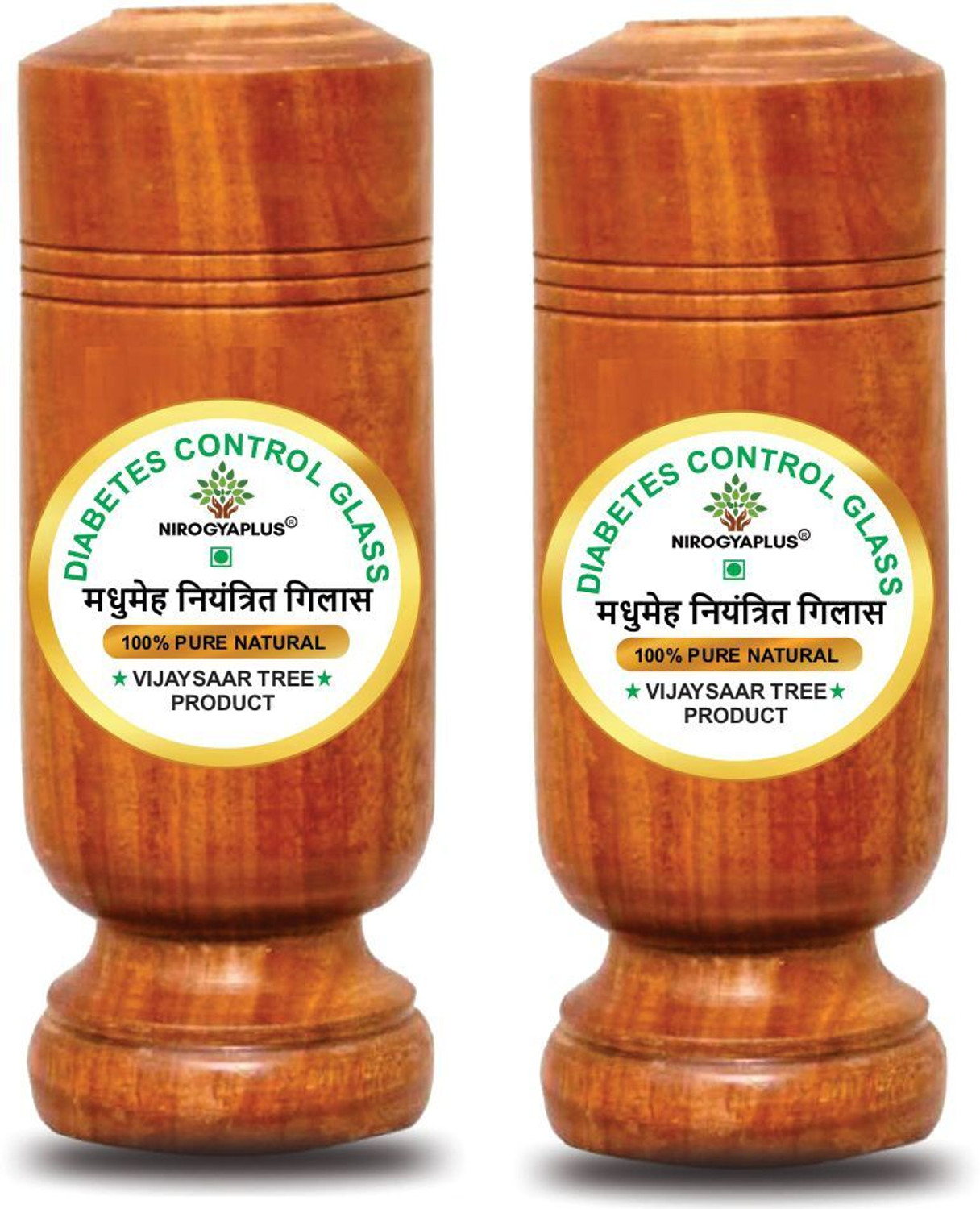 Image of OneClick (Pack of 2) Wooden Remedy Vijaysar Herbal Tumbler Glass 100 ML Glass Water /Juice Glass