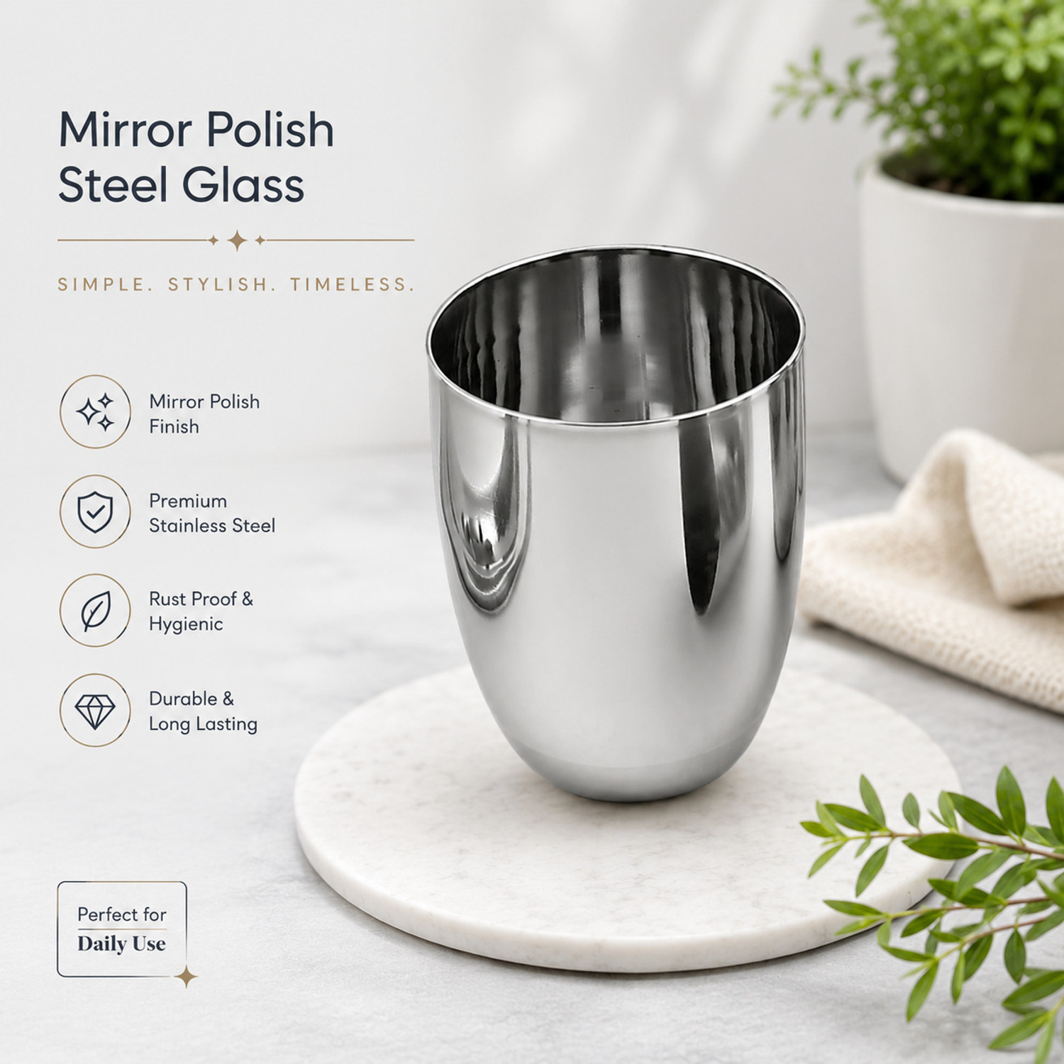 Image of YM Stainless (Pack of 6) Mirror Polished Glass Set Water /Juice Glass (350 ml, Steel, Silver)