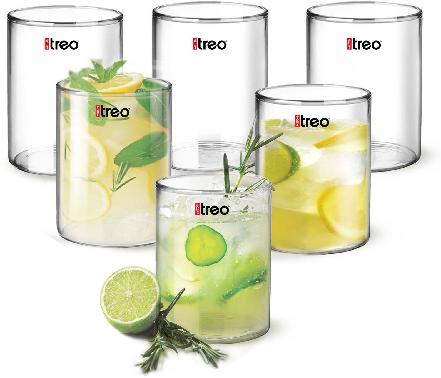 TREO (Pack of 6) Vector Borosilicate Glass Tumbler 300 ml Glass Set Water/Juice Glass
