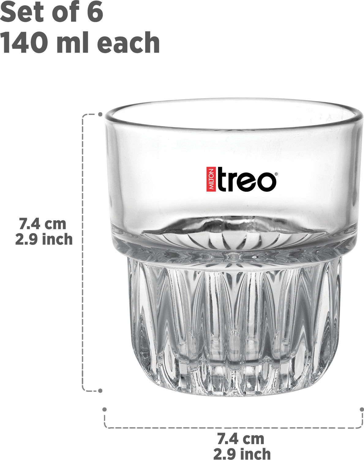 Image of TREO (Pack of 6) Empress Juice Glass Set Crystal Clear, Classic Tumblers Glass Set Water /Juice Glass