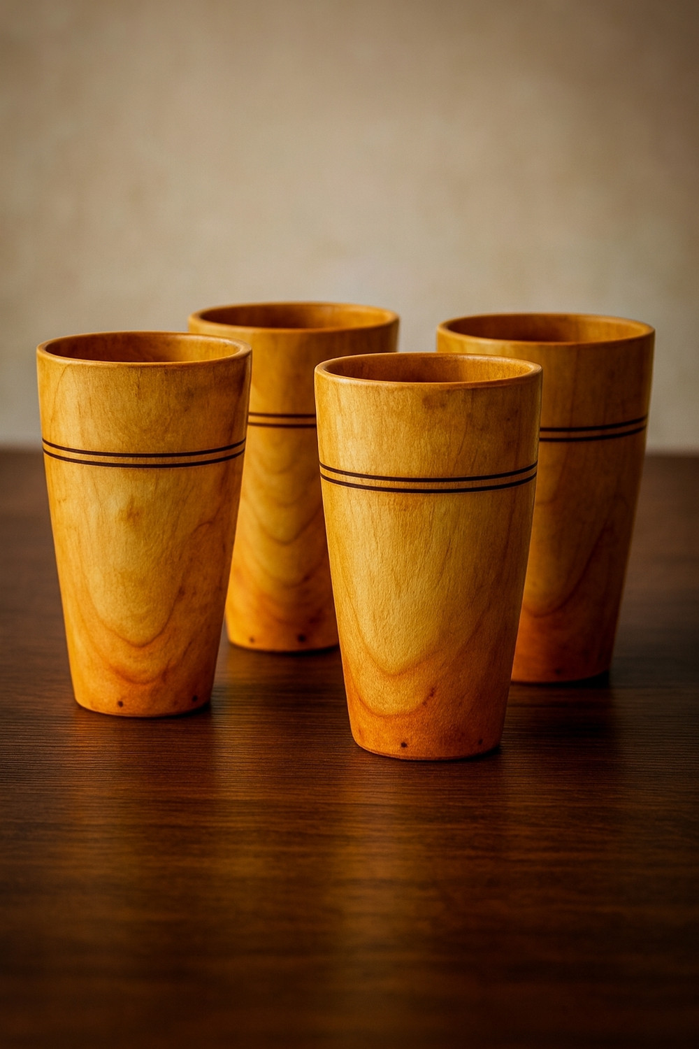 Image of NATUNKICHU (Pack of 4) GLS-W-M-04 Glass Set Water /Juice Glass (200 ml, Wood, Brown)