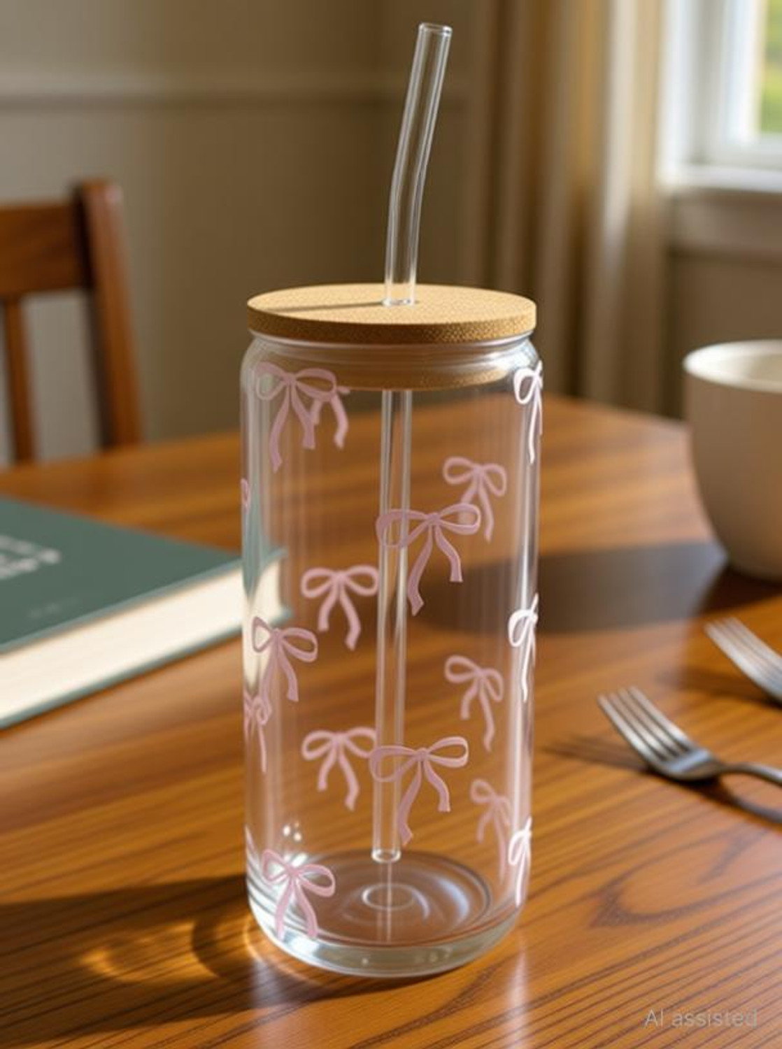 Image of Tiny Treasure PINK BOW Glass Water /Juice Glass