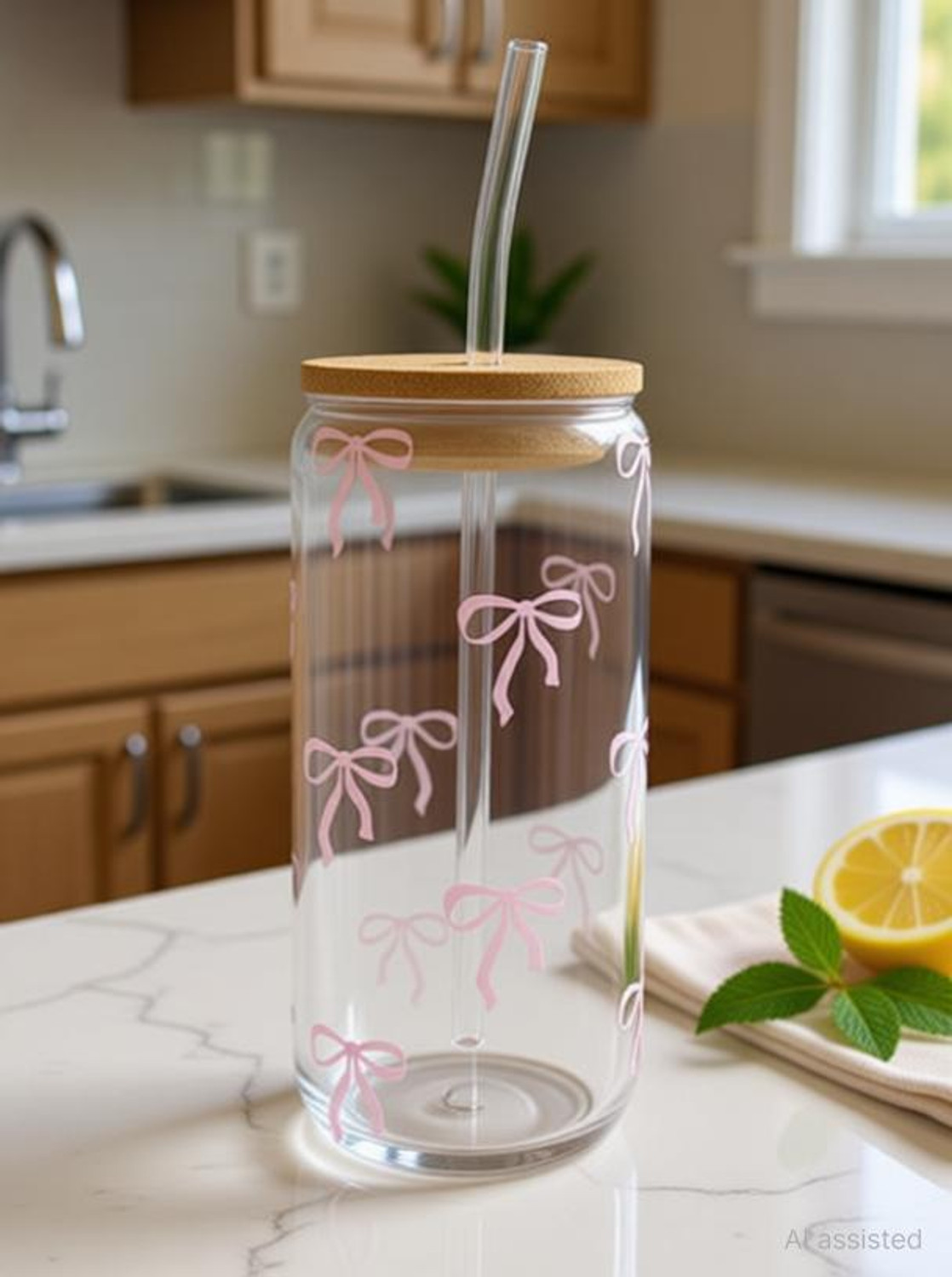 Image of Tiny Treasure PINK BOW Glass Water /Juice Glass