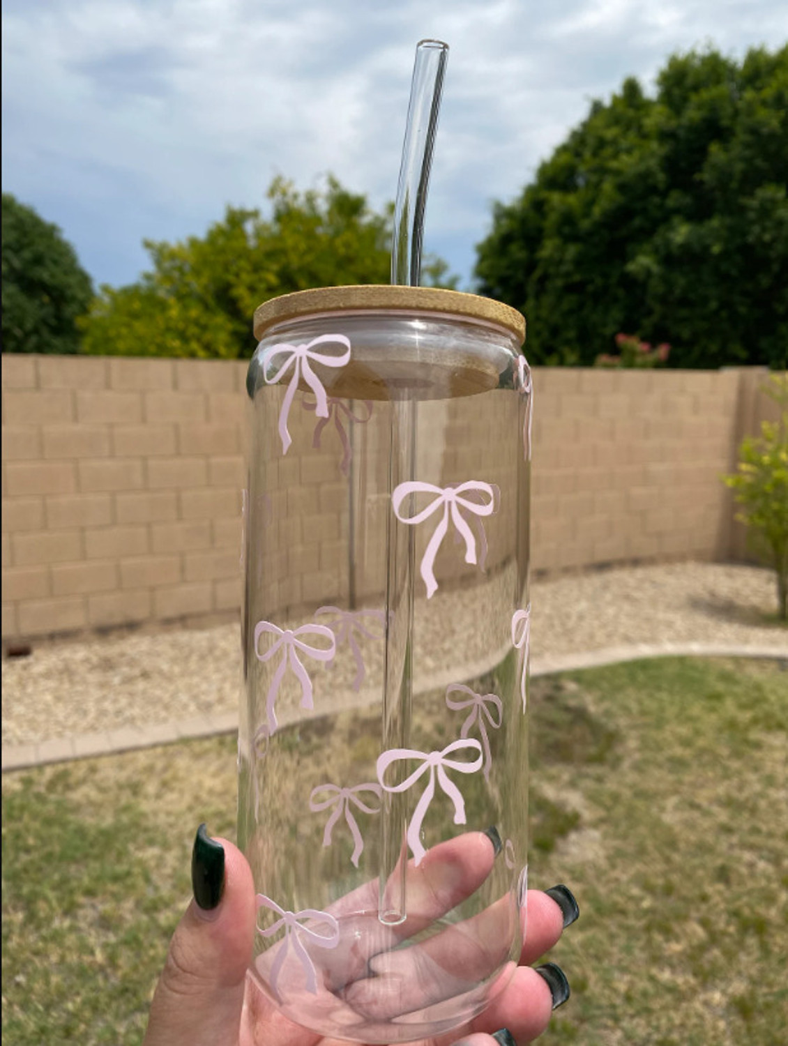 Image of Tiny Treasure PINK BOW Glass Water /Juice Glass