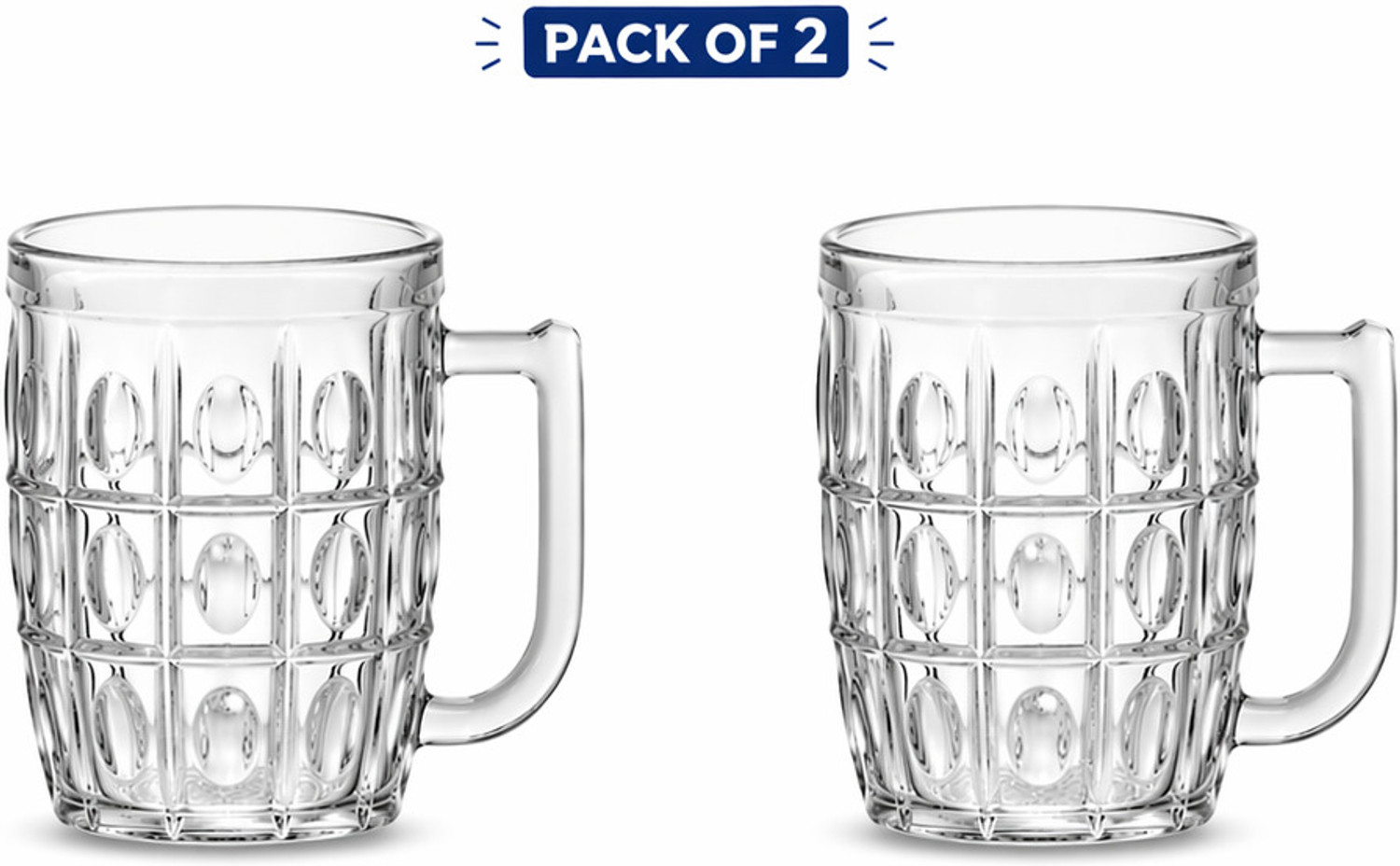 Image of Coziva (Pack of 2) Beer Mug Set of 2, 400 ml Each | Glass Mugs for Beer, Whiskey, Wine & Juice Glass Set Beer Glass