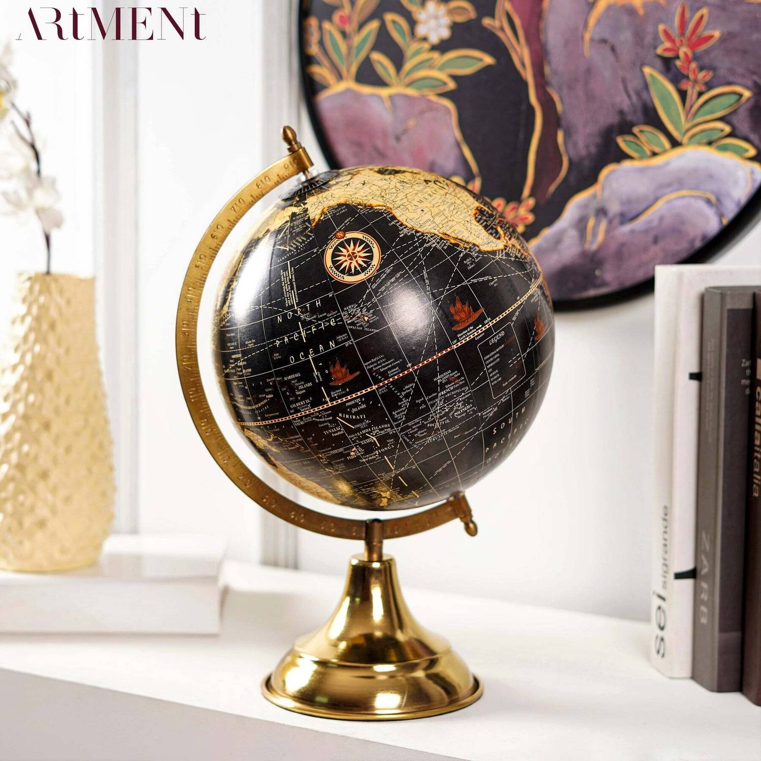 置物 21AW man globe ARTMENT Minimal Midnight Explorer: The Elegant Black Globe Table